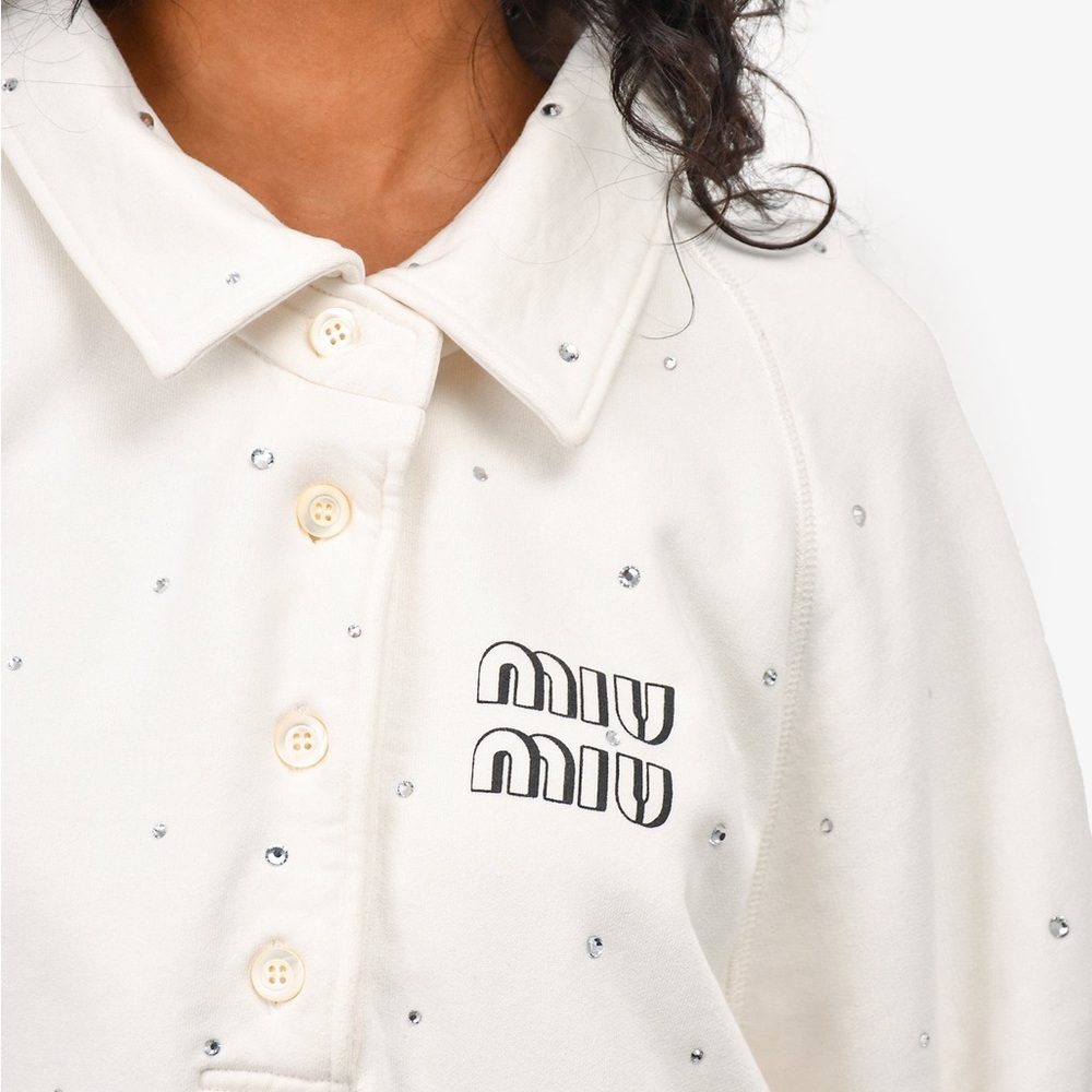 Miu Miu Ivory Embellished Polo Sweatshirt - Picture 4 of 8
